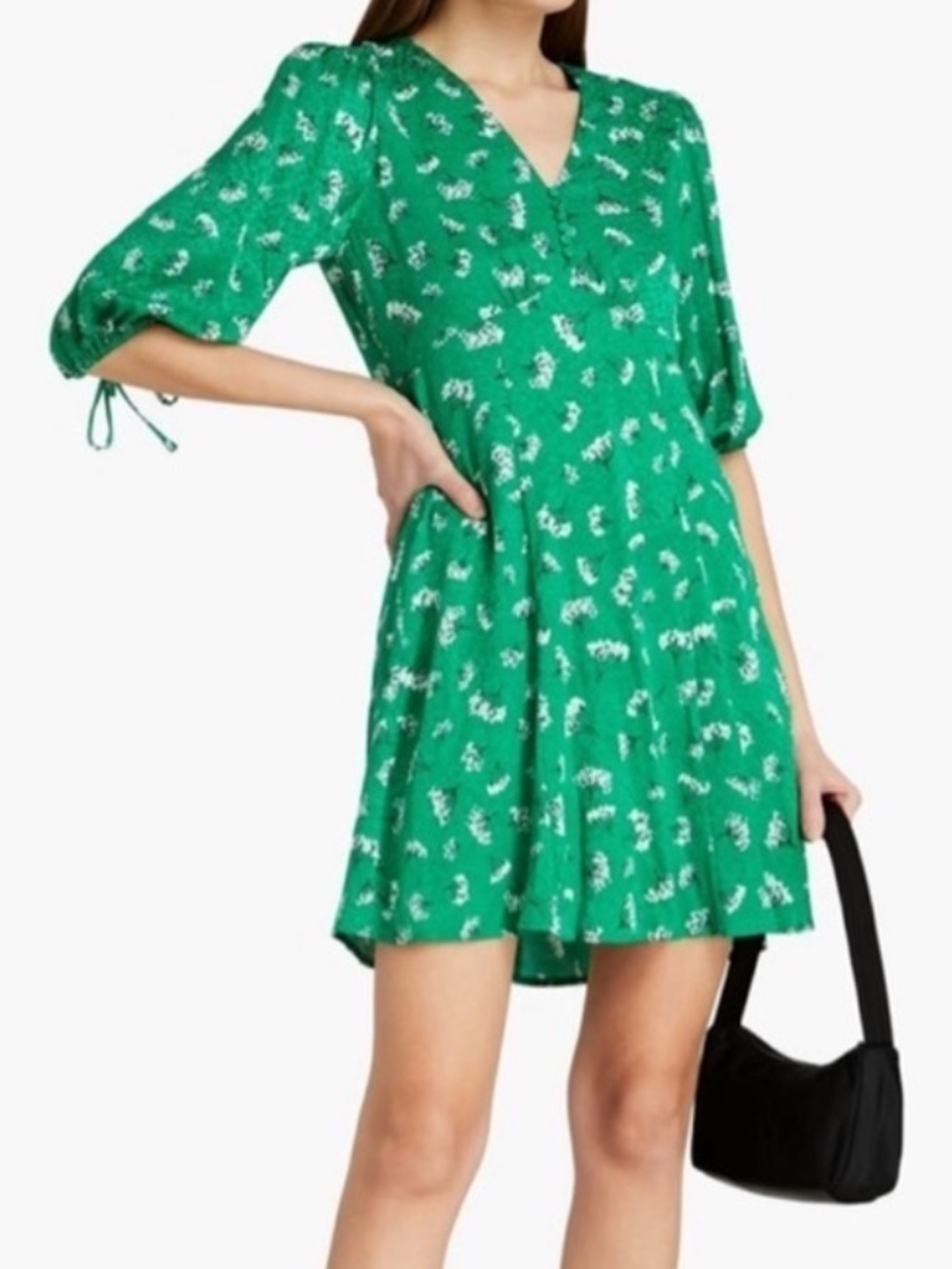 Maje Rizelle Floral Print Satin Mini Dress Green EU 38 / US Small